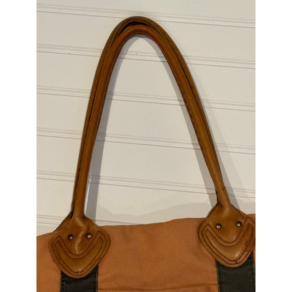 L.L. Bean Leather Handles Boat Tote Bag Canvas Plaid Brown Green Vintage 90s - Picture 5 of 7